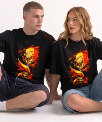 Belgique Coupe du Monde Trophée Drapeau Feu Football Coupe du Monde 2026 T-shirt Unisexe Fan
