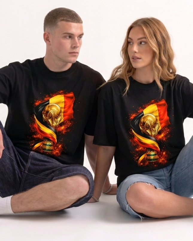 Belgique Coupe du Monde Trophée Drapeau Feu Football Coupe du Monde 2026 T-shirt Unisexe Fan