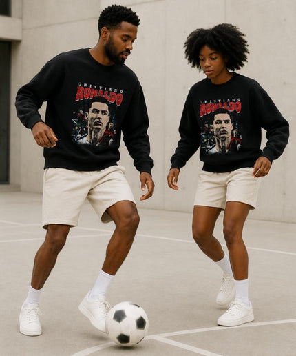 Cristiano Ronaldo Portugal Red Distressed Vintage Face Portrait Unisex Fan Crewneck