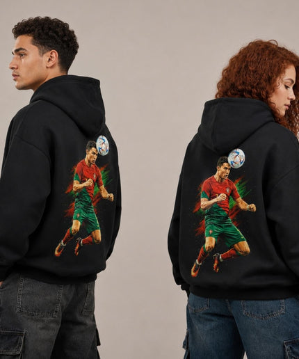 Cristiano Ronaldo #7 Portugal Coup de Tête Saut Peinture Artistique Éclaboussures Sweat à Capuche Adulte Fan