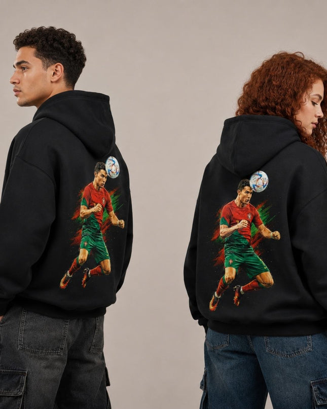 Cristiano Ronaldo #7 Portugal Header Jump Artistic Paint Splatter Adult Fan Hoodie