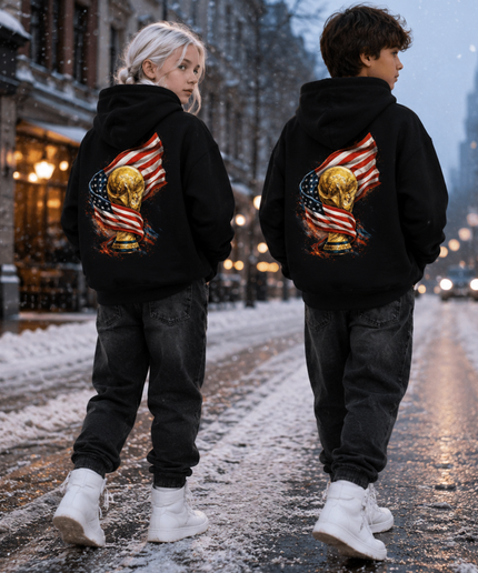 USA World Cup Trophy Flag Kids Fan Hoodie
