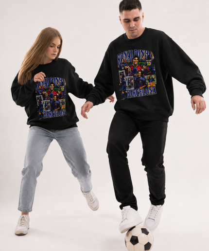 Ronaldinho Barcelona Vintage Collage Unisex Fan Crewneck
