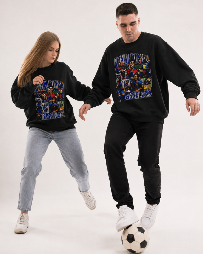 Ronaldinho Barcelona Vintage Collage Unisex Fan Crewneck