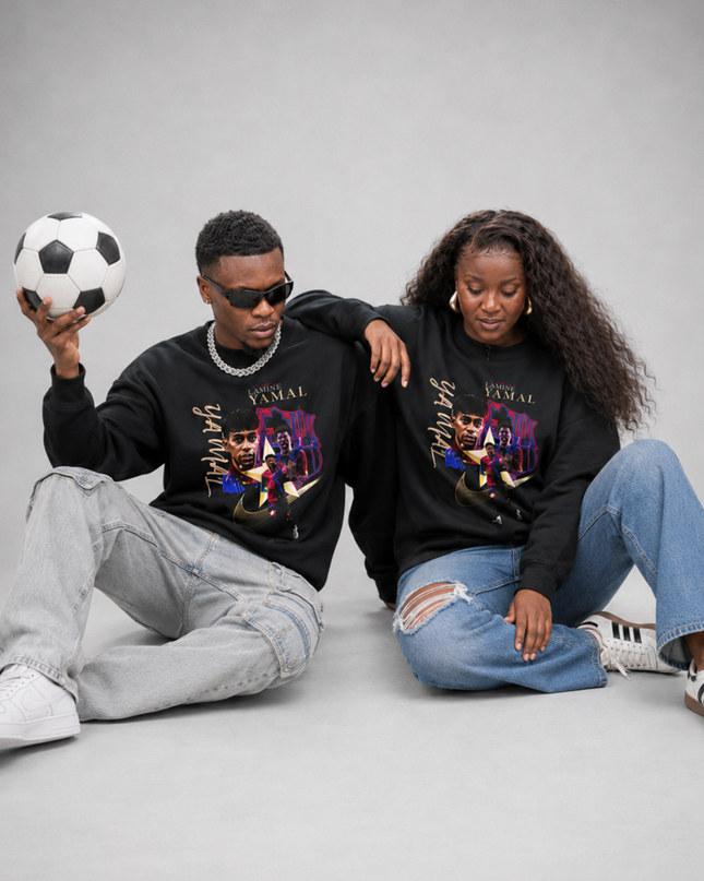 Lamine Yamal Barcelona Gold Script Vintage Unisex Fan Crewneck