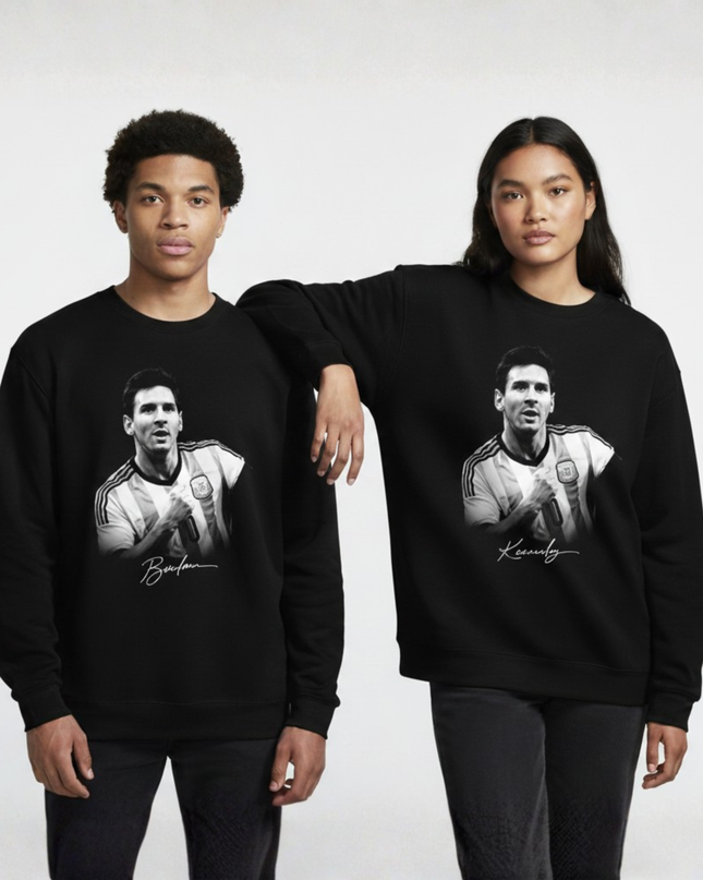 Lionel Messi Argentina Black White Grayscale Crossed Arms Celebration Portrait Unisex Fan Crewneck