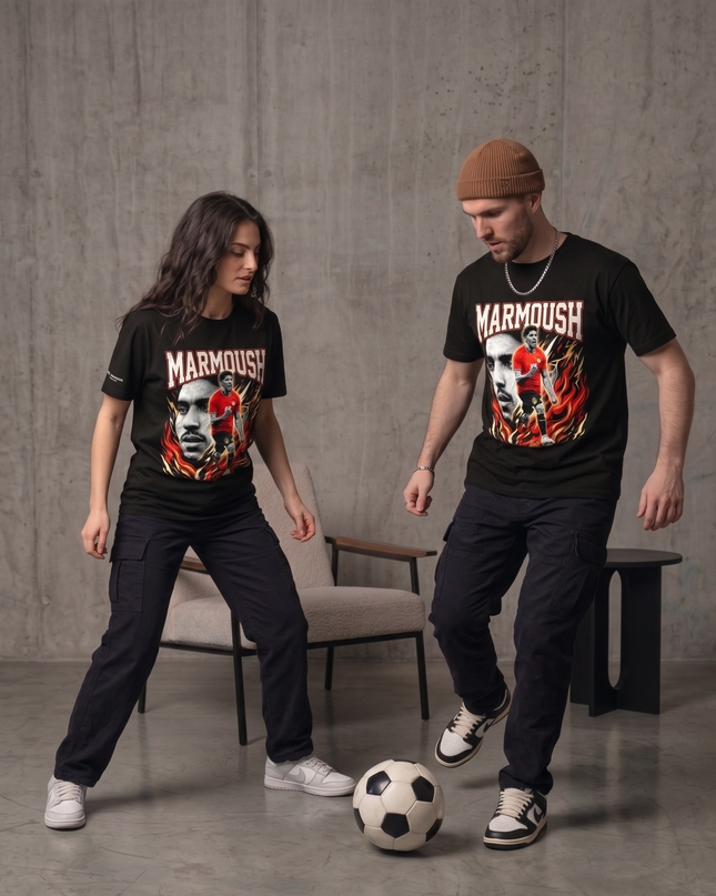 T-shirt unisexe fan Omar Marmoush #22 Égypte Feu Foudre Coupe du Monde de Football 2026