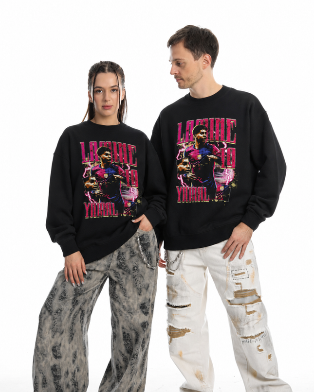 Lamine Yamal Barcelona Pink Lightning Bootleg Unisex Fan Crewneck