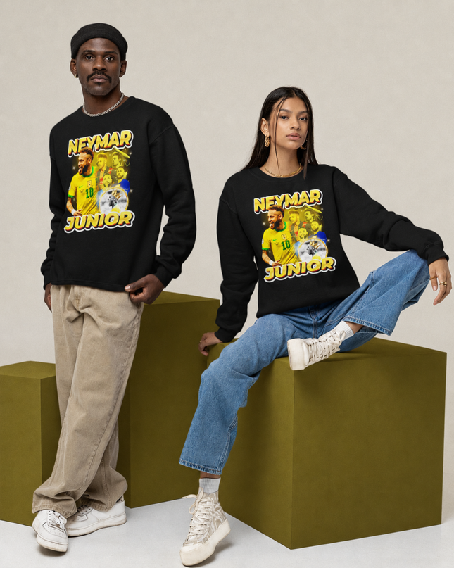 Neymar Jr Brazil Seleção Yellow Gold Glitter Lifestyle Collage Unisex Fan Crewneck
