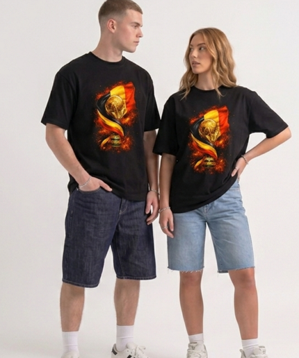 Belgique Coupe du Monde Trophée Drapeau Feu Football Coupe du Monde 2026 T-shirt Unisexe Fan