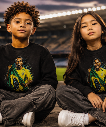 Ronaldinho Brésil #11 Baiser de la Coupe du Monde Peinture Dorée Éclaboussée Enfants Ventilateur Col Rond