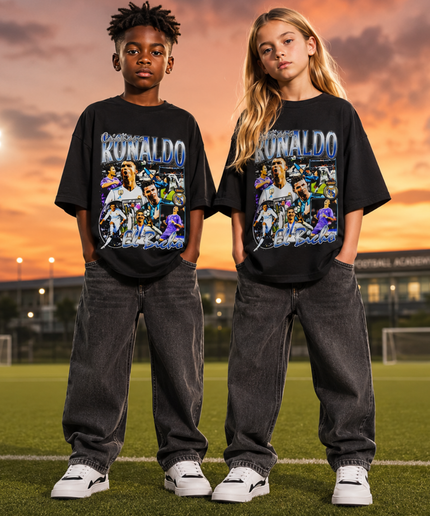 Cristiano Ronaldo Real Madrid El Bicho Blue Collage Kids Fan T-Shirt