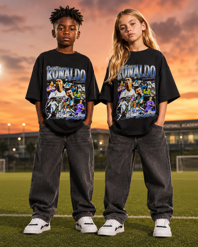 T-shirt enfant Cristiano Ronaldo Real Madrid El Bicho Collage bleu
