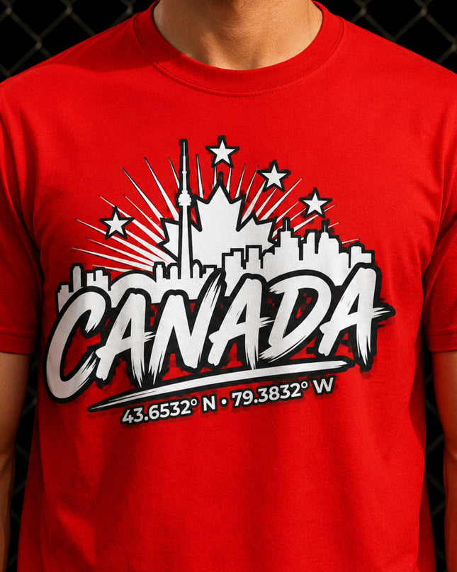 Canada Toronto Skyline 43.6532° N · 79.3832° W Unisex Fan T-Shirt