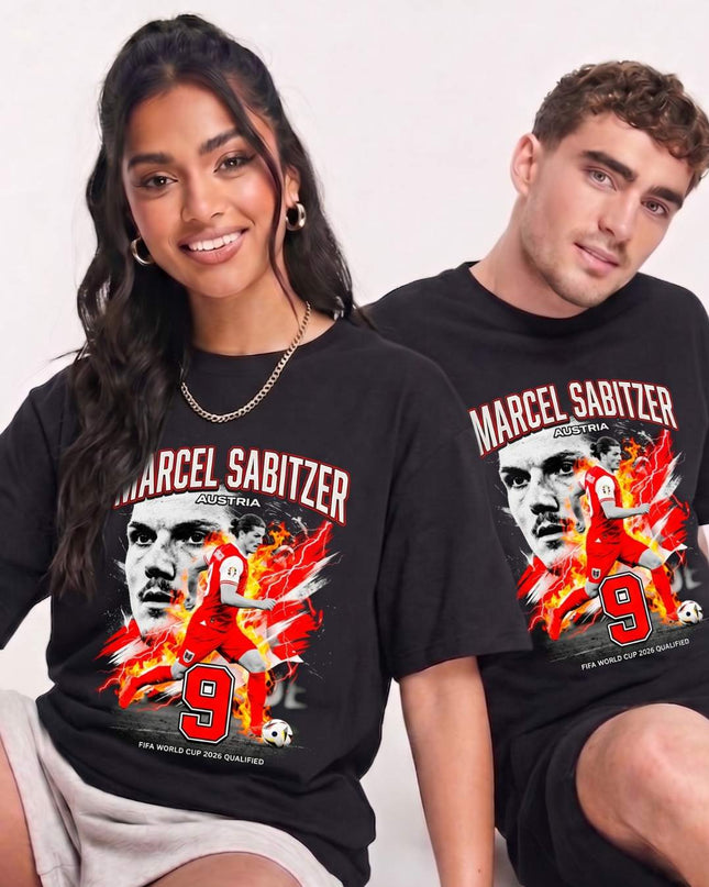 T-shirt Unisexe Fan Marcel Sabitzer #9 Autriche Coupe du Monde de Football 2026 Qualifié