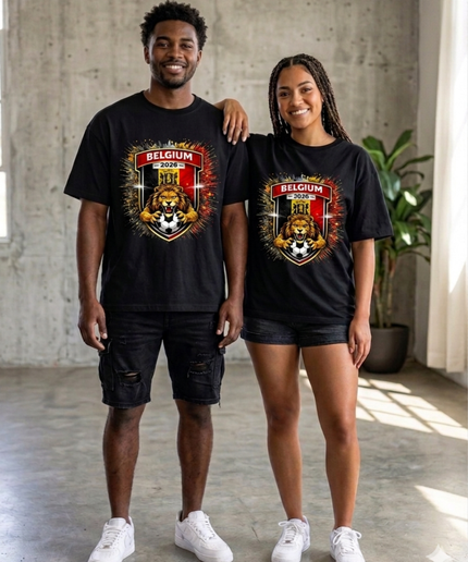 T-shirt unisexe fan Coupe du monde de football Belgique 2026 Lion d'or Blason