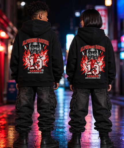 Alphonso Davies #19 Canada Kids Fan Hoodie - Fire Edition