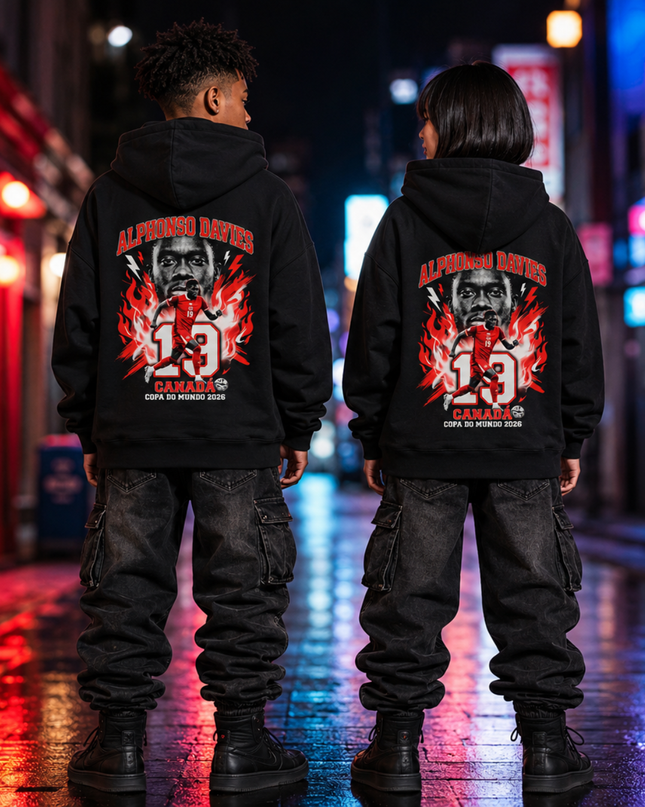 Alphonso Davies #19 Canada Kids Fan Hoodie - Fire Edition