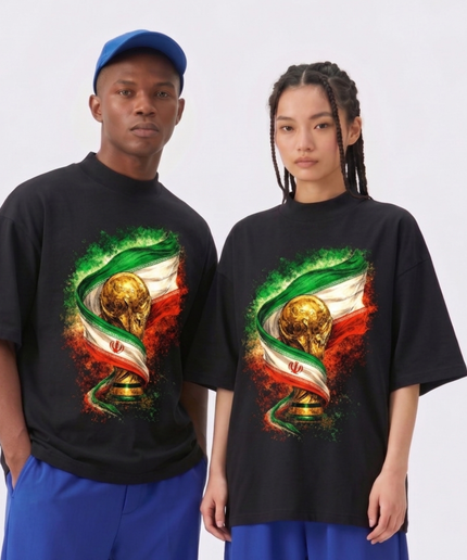 T-shirt unisexe pour fans de la Coupe du Monde de Football 2026 Drapeau Trophée Coupe du Monde Iran
