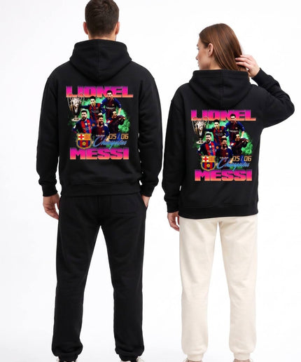 Sweat à capuche unisexe rétro Lionel Messi Barcelone Champions pour fans