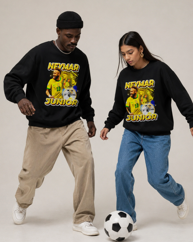 Neymar Jr Brazil Seleção Yellow Gold Glitter Lifestyle Collage Unisex Fan Crewneck