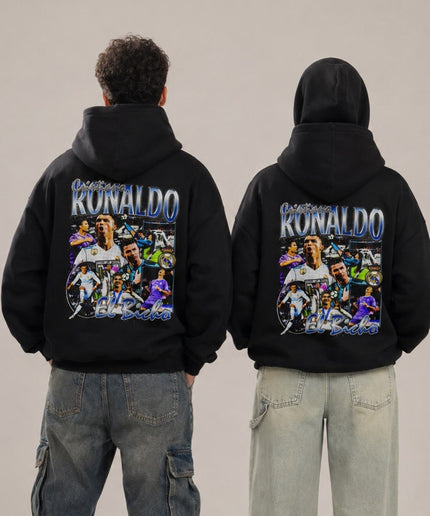 Cristiano Ronaldo El Bicho Real Madrid Blue Chrome Vintage Bootleg Collage Adult Fan Hoodie