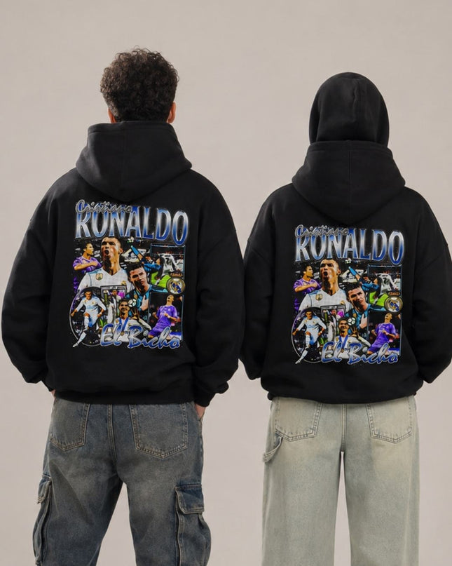 Cristiano Ronaldo El Bicho Real Madrid Blue Chrome Vintage Bootleg Collage Adult Fan Hoodie