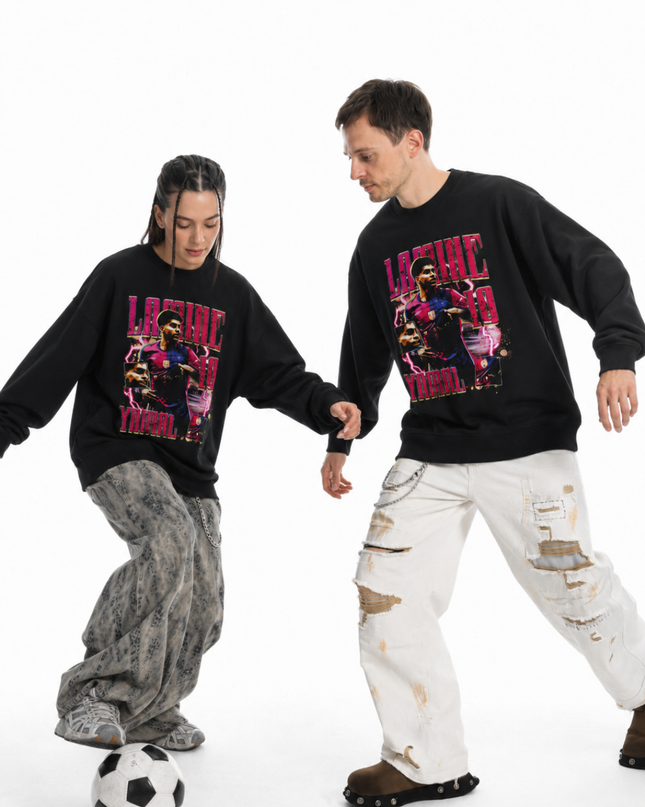 Lamine Yamal Barcelona Pink Lightning Bootleg Unisex Fan Crewneck