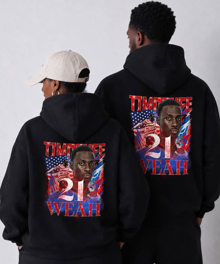 Timothee Weah USA #21 Red White Blue Vintage Bootleg Unisex Fan Hoodie