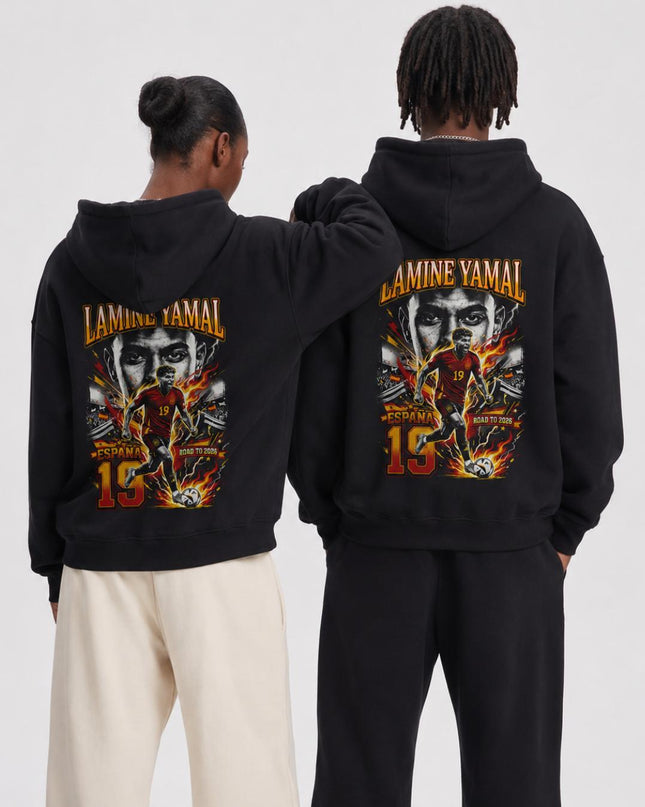 Lamine Yamal #19 Espagne En route pour 2026 Sweat à capuche unisexe motif Fire Art