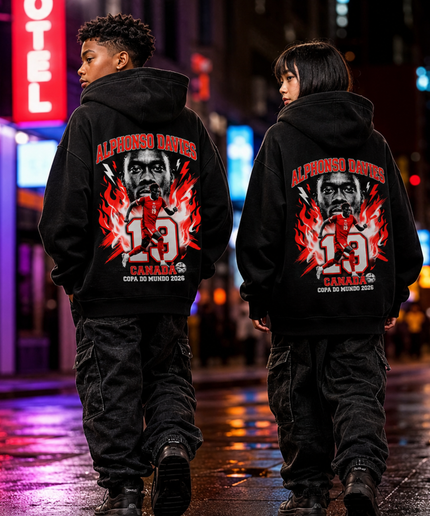 Alphonso Davies #19 Canada Kids Fan Hoodie - Fire Edition