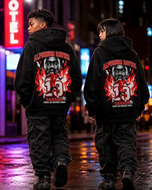 Alphonso Davies #19 Canada Kids Fan Hoodie - Fire Edition