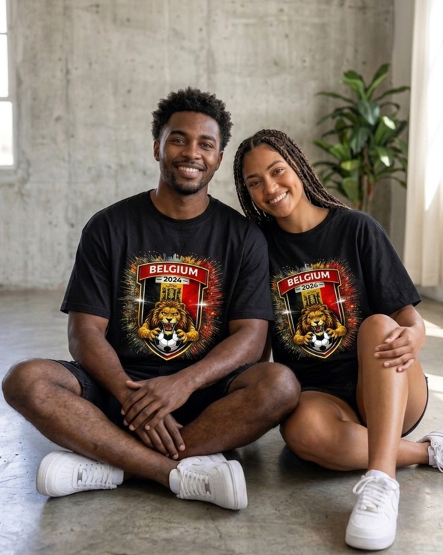 T-shirt unisexe fan Coupe du monde de football Belgique 2026 Lion d'or Blason