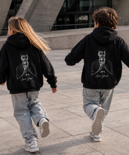 Lamine Yamal Trophy Kiss Black & White Portrait Kids Fan Hoodie