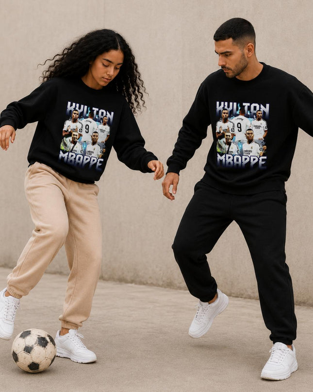 Kylian Mbappé Real Madrid Lightning Blue Bootleg Collage Unisex Fan Crewneck