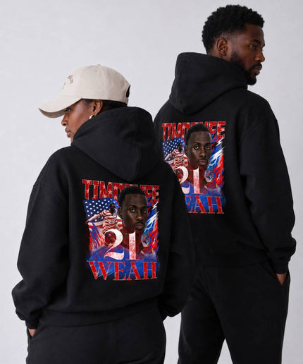 Timothee Weah USA #21 Red White Blue Vintage Bootleg Unisex Fan Hoodie