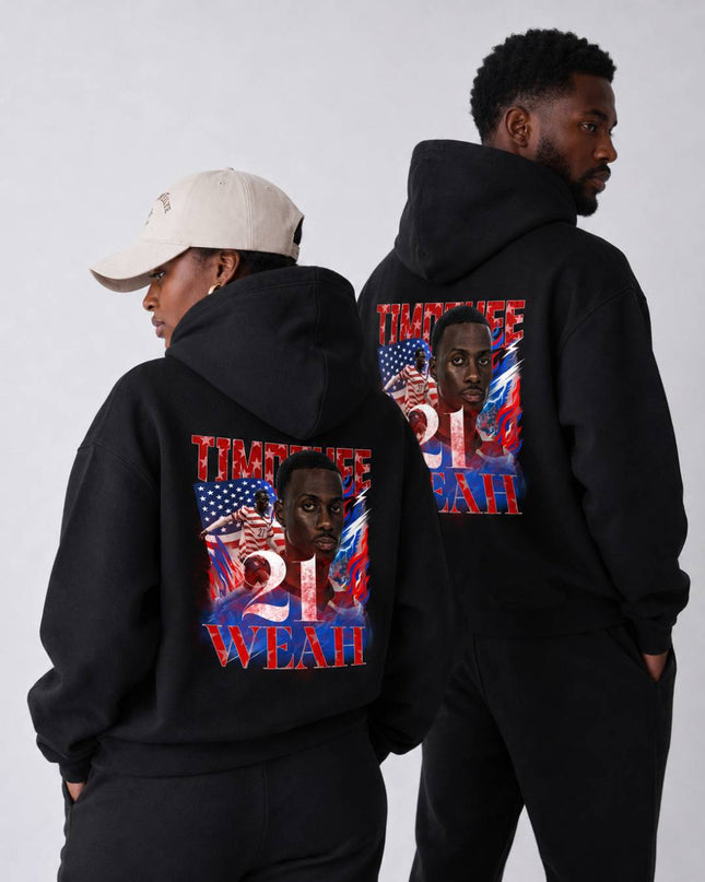 Timothee Weah USA #21 Red White Blue Vintage Bootleg Unisex Fan Hoodie