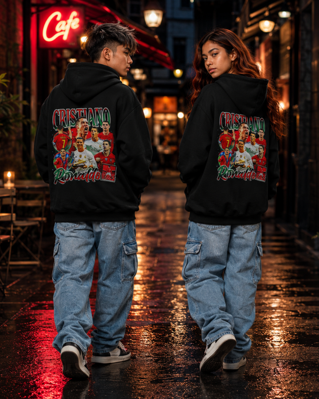 Cristiano Ronaldo CRISTIANO Ronaldo Green-Red Portugal Vintage Bootleg Multi-Pose Collage Kids Fan Hoodie