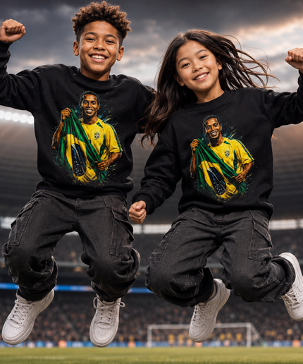 Ronaldinho Brésil #11 Baiser de la Coupe du Monde Peinture Dorée Éclaboussée Enfants Ventilateur Col Rond