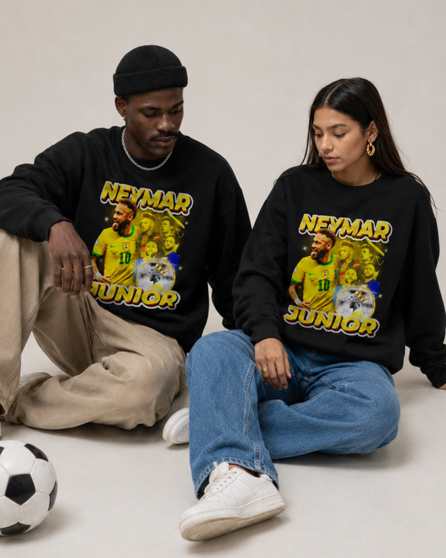 Neymar Jr Brazil Seleção Yellow Gold Glitter Lifestyle Collage Unisex Fan Crewneck
