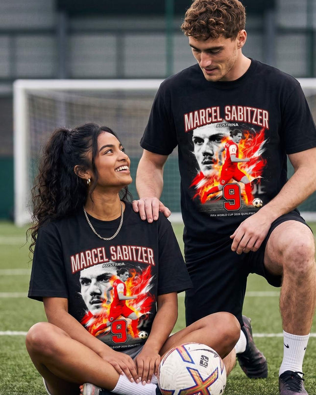 T-shirt Unisexe Fan Marcel Sabitzer #9 Autriche Coupe du Monde de Football 2026 Qualifié