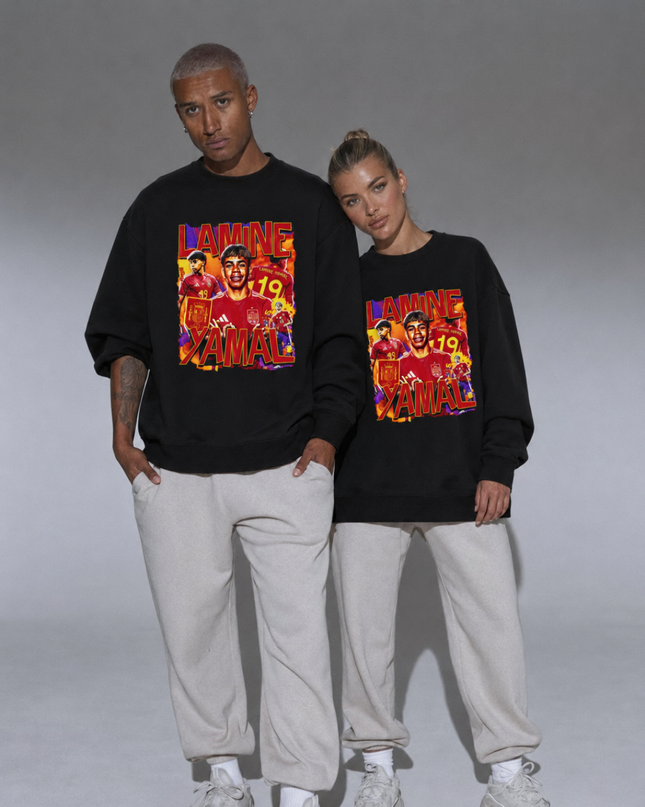 Lamine Yamal Spain Red Orange Fire Pop Art Unisex Fan Crewneck