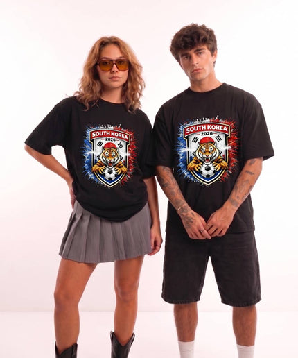 Corée du Sud 2026 Coupe du Monde de Football Tigre Blanc Écusson Bouclier T-Shirt Unisexe pour Fans