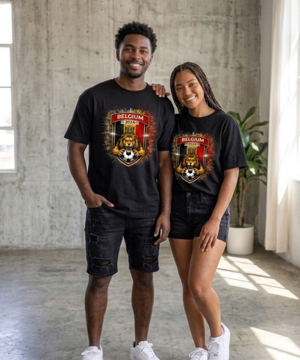 T-shirt unisexe fan Coupe du monde de football Belgique 2026 Lion d'or Blason