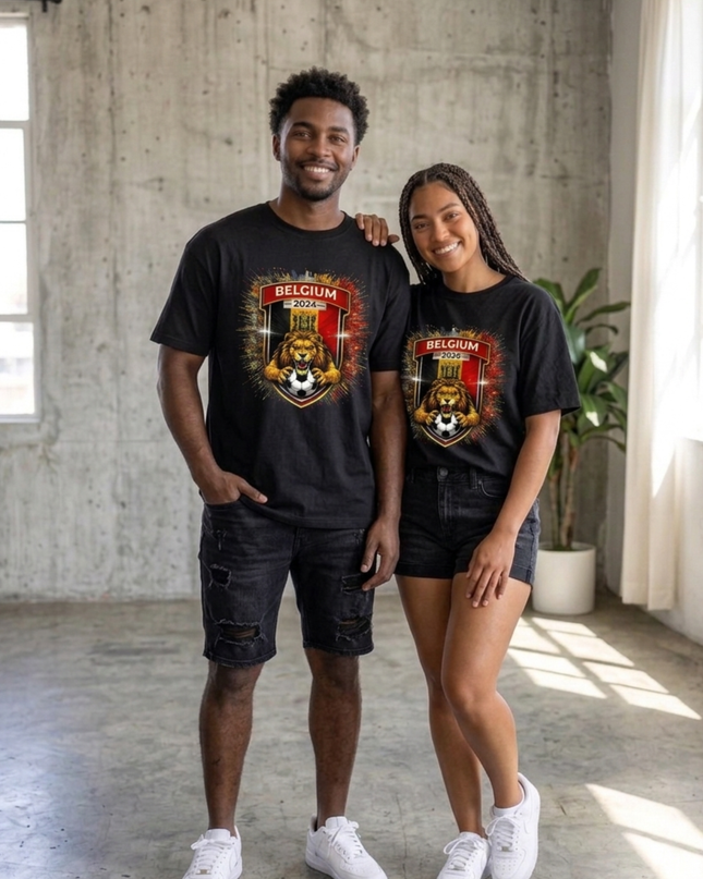T-shirt unisexe fan Coupe du monde de football Belgique 2026 Lion d'or Blason