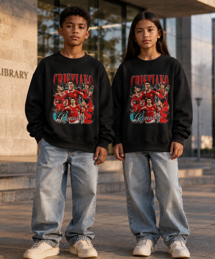 Cristiano Ronaldo Manchester United Red Kit Bootleg Multi-Pose Kids Fan Crewneck