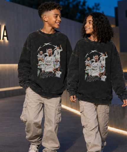Kylian Mbappé Real Madrid #9 UCL Star Multi-poses Lavé Noir Pull Enfant