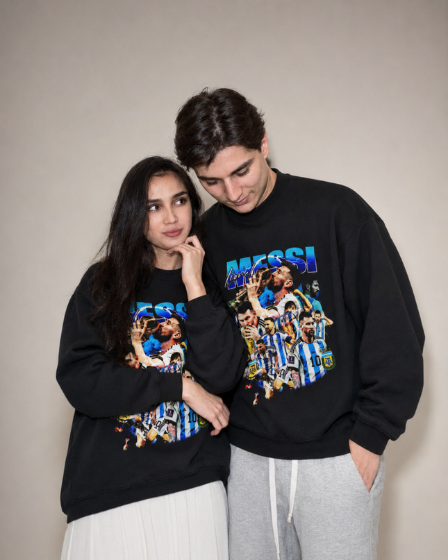 Lionel Messi Argentina Blue Teal Chrome Retro Bootleg Multi-Pose Action Collage Unisex Fan Crewneck