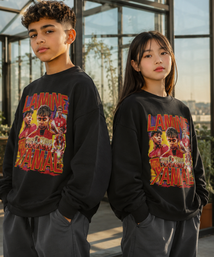Lamine Yamal Spain Vintage Rap Bootleg Multi-Pose Collage Kids Fan Crewneck