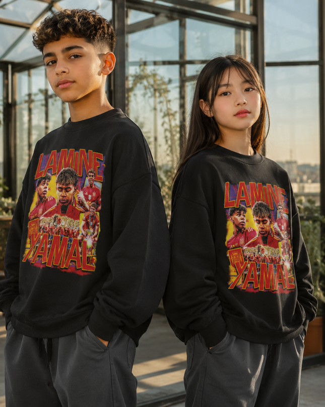 Lamine Yamal Spain Vintage Rap Bootleg Multi-Pose Collage Kids Fan Crewneck